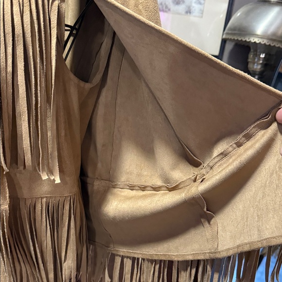 Chic Tan Fringe Suede Like Jacket - Picture 7 of 8
